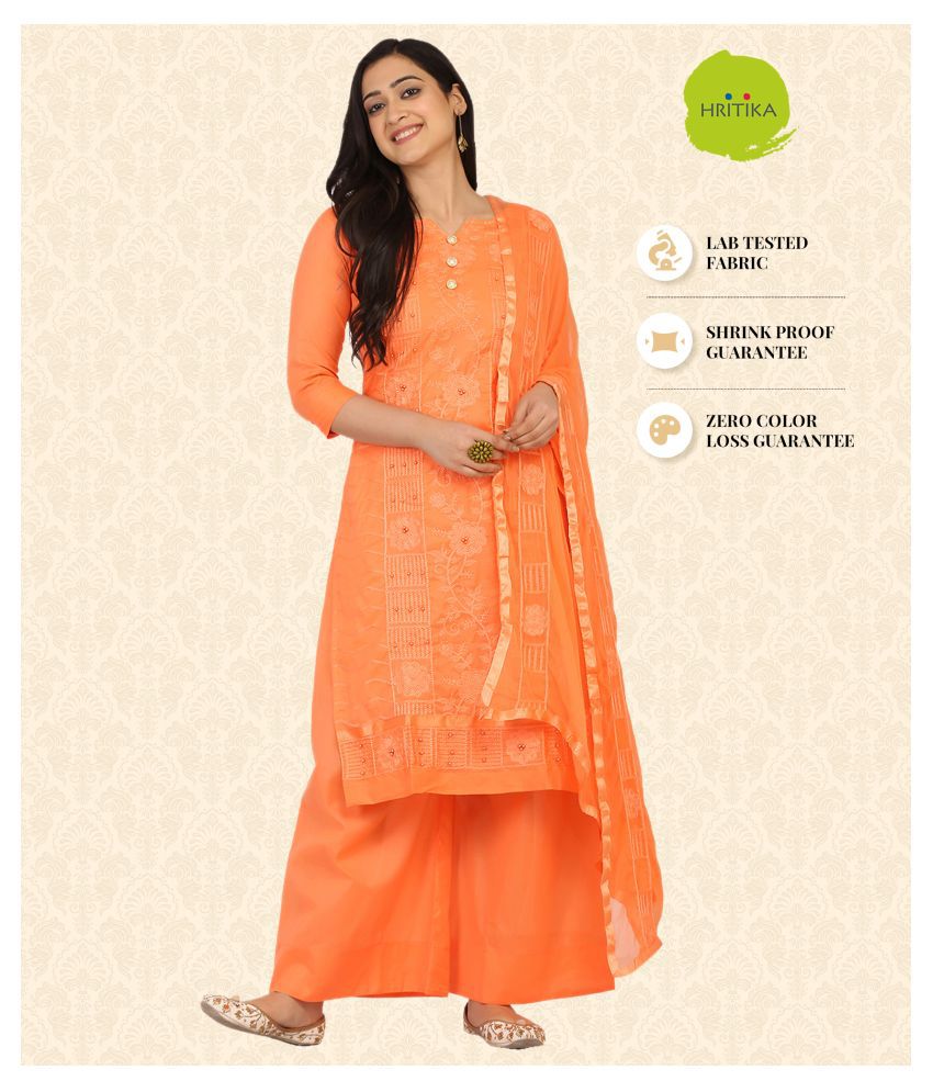 Hritika Orange Cotton Unstitched Dress Material - Single