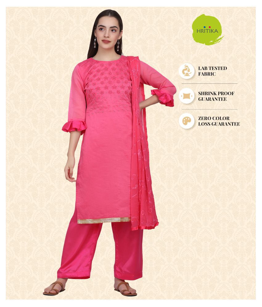 Hritika Pink Silk Blends Unstitched Dress Material - Single