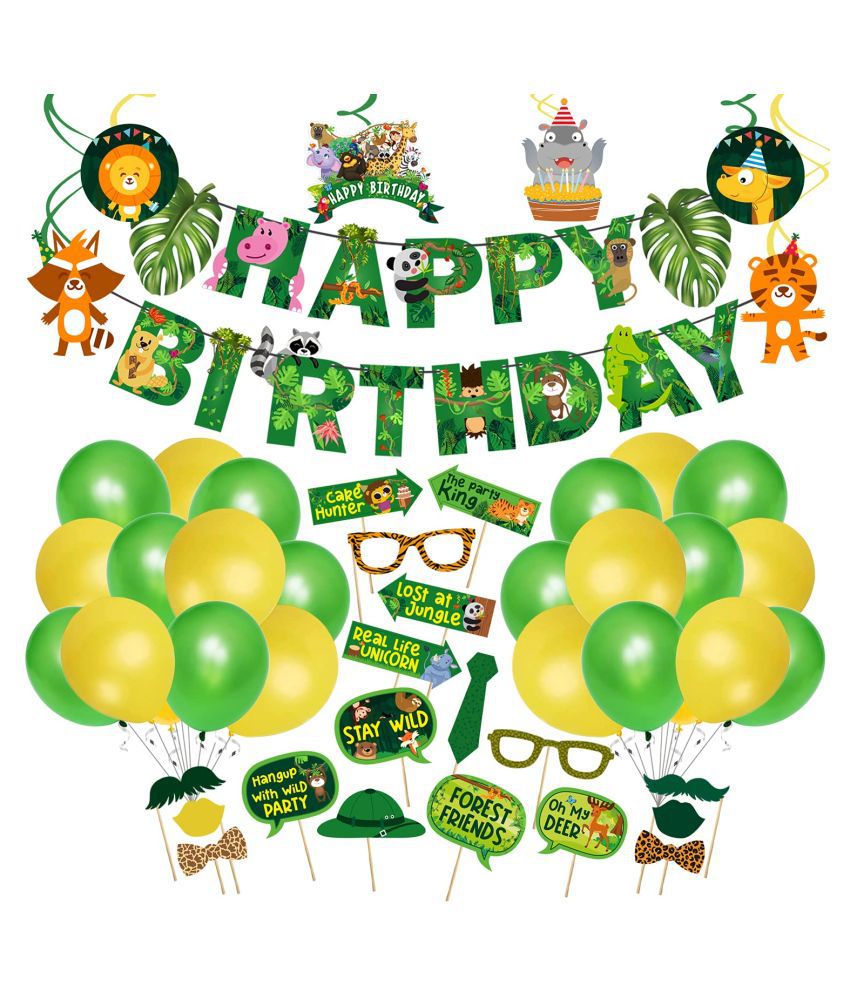     			Jungle Safari Happy Birthday Decoration Kids,Animal Birthday Party Decoration Banner with Latex Balloons, Jungle Swirls and Photobooth Props for Boy Birthday 1st 2nd 3rd 16th 18th 21st (Pack of 50)