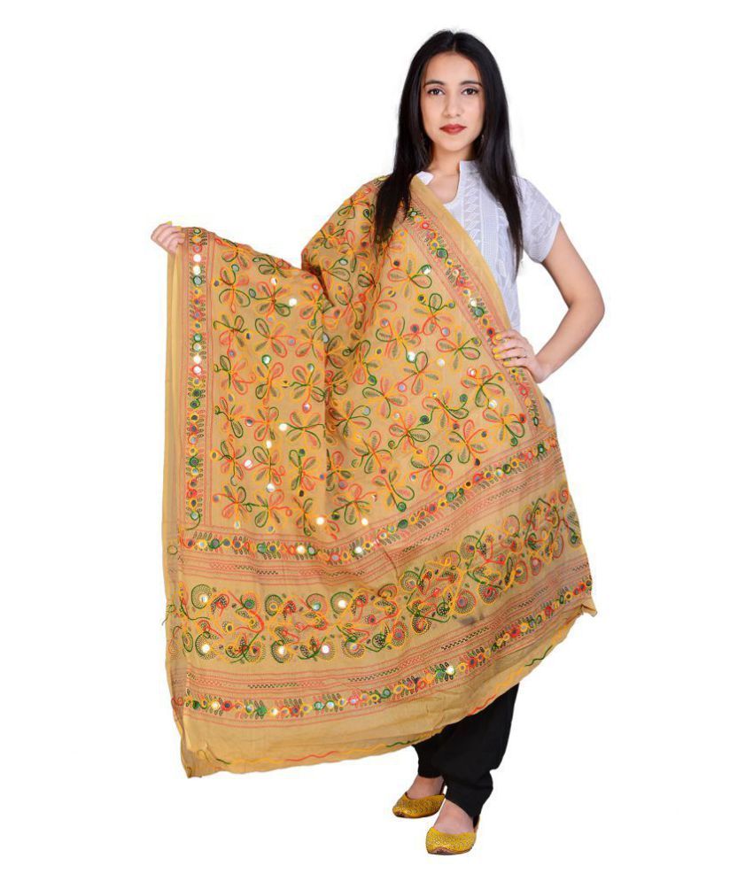     			Raj Beige Cotton Aari Embroidered Dupatta - Single