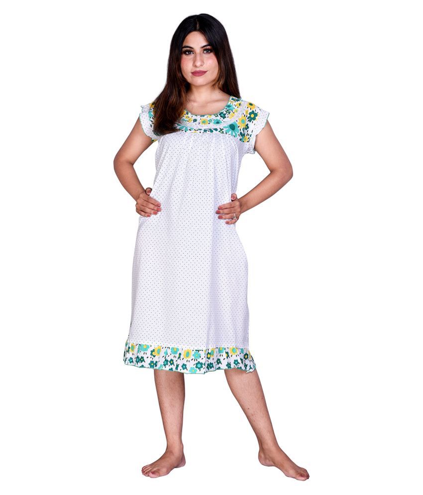     			Raj Cotton Nighty & Night Gowns - White Single