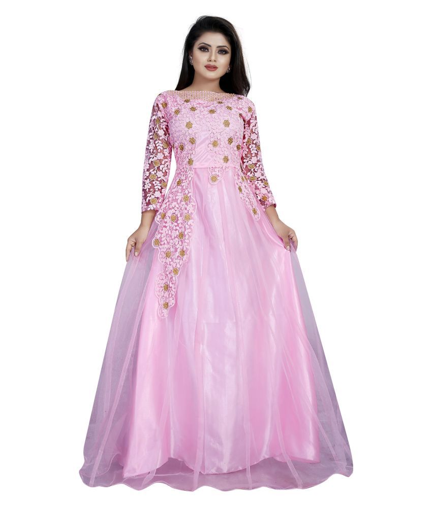     			Aika Pink Net Ethnic Gown - Single