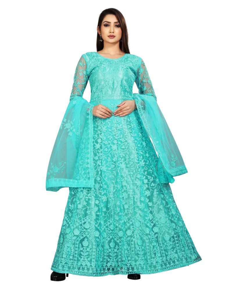     			Aika Turquoise Net Ethnic Gown - Single