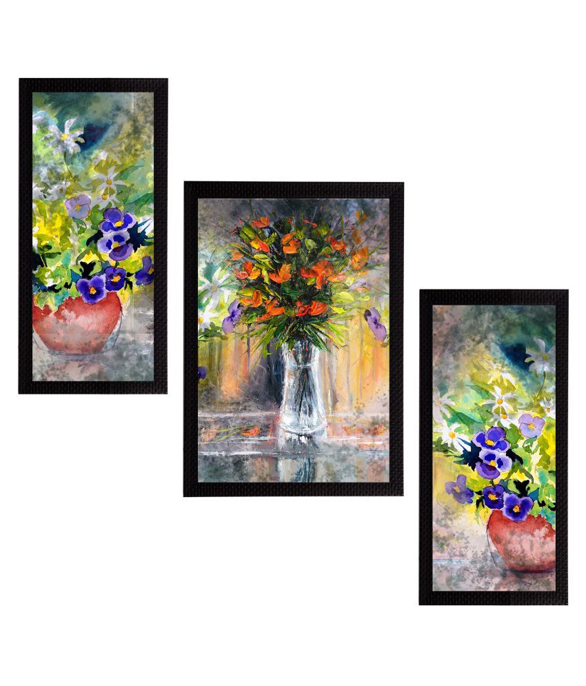     			eCraftIndia Set of 3 Green & Blue Botanical and Floral Satin Matt Textured UV Wall Art