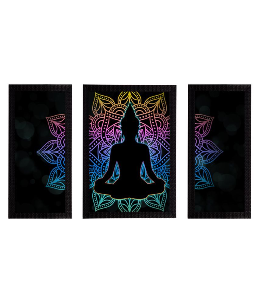     			eCraftIndia Set of 3 Black & Blue Meditating Lord Buddha Satin Matt Textured UV Wall Paintings