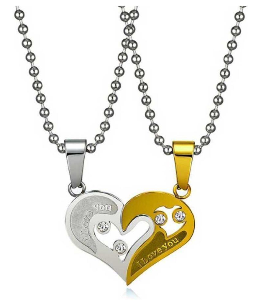     			Men's Heart Shape Valentine Lover Couple Pendant Necklace / Locket Jewellery / Ball Chain Gold-plated Metal Pendant Half Heart Pendant Chain Necklace ARTFLJWL147 Silver, Gold-plated Steel, Brass Pendant ()