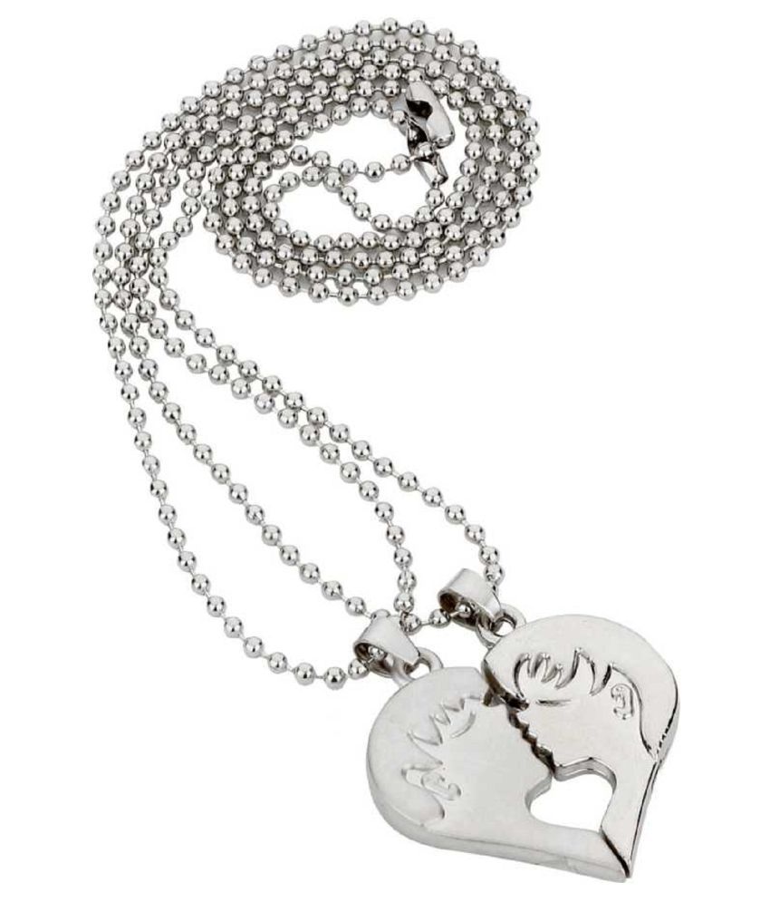     			Pratima Heart Shape Valentine Lover Couple Pendant Necklace Chain Silver Stainless Steel Pendant ()