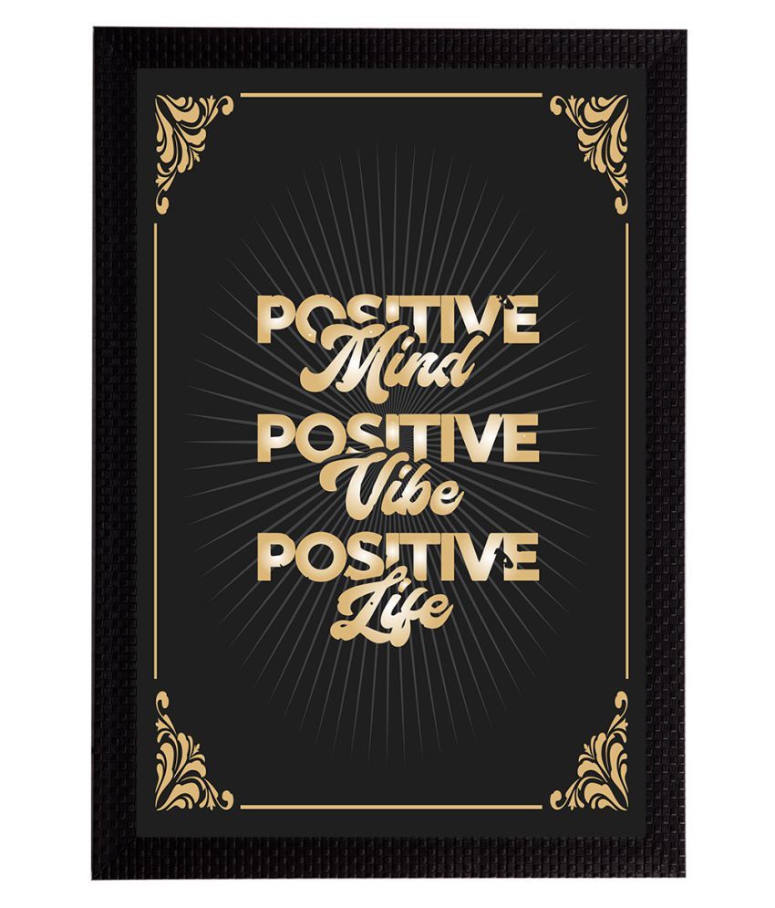     			eCraftIndia Black & Beige "Positive Mind Positive Vibe Positive Life" Quote Matt Texture UV Art Painting