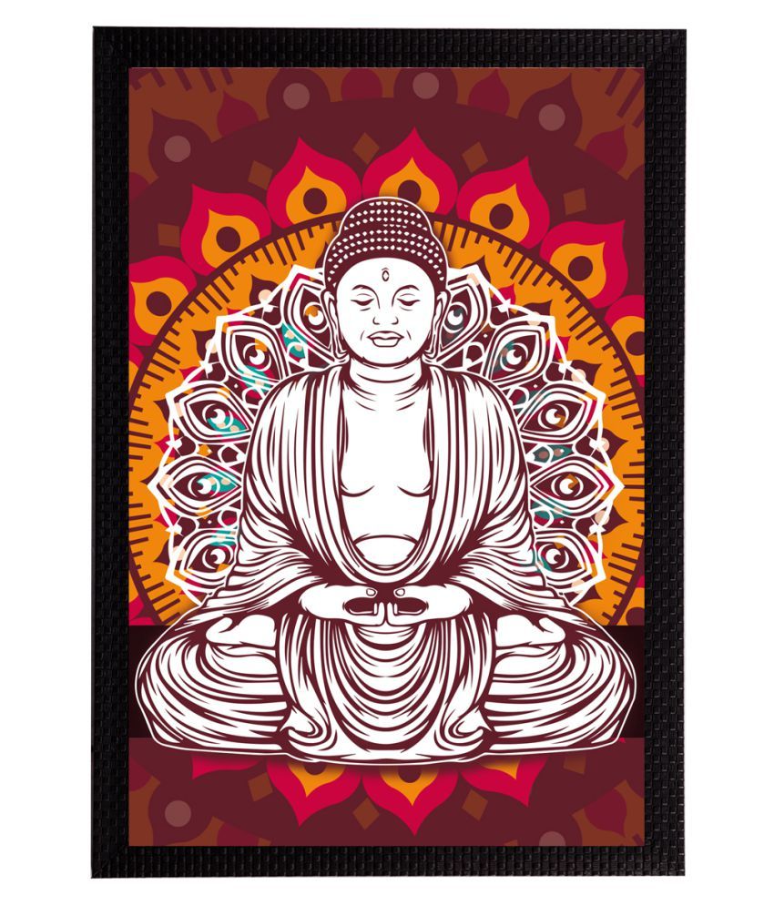     			eCraftIndia Maroon & White Meditating Lord Buddha Satin Matt Texture Framed UV Art Painting