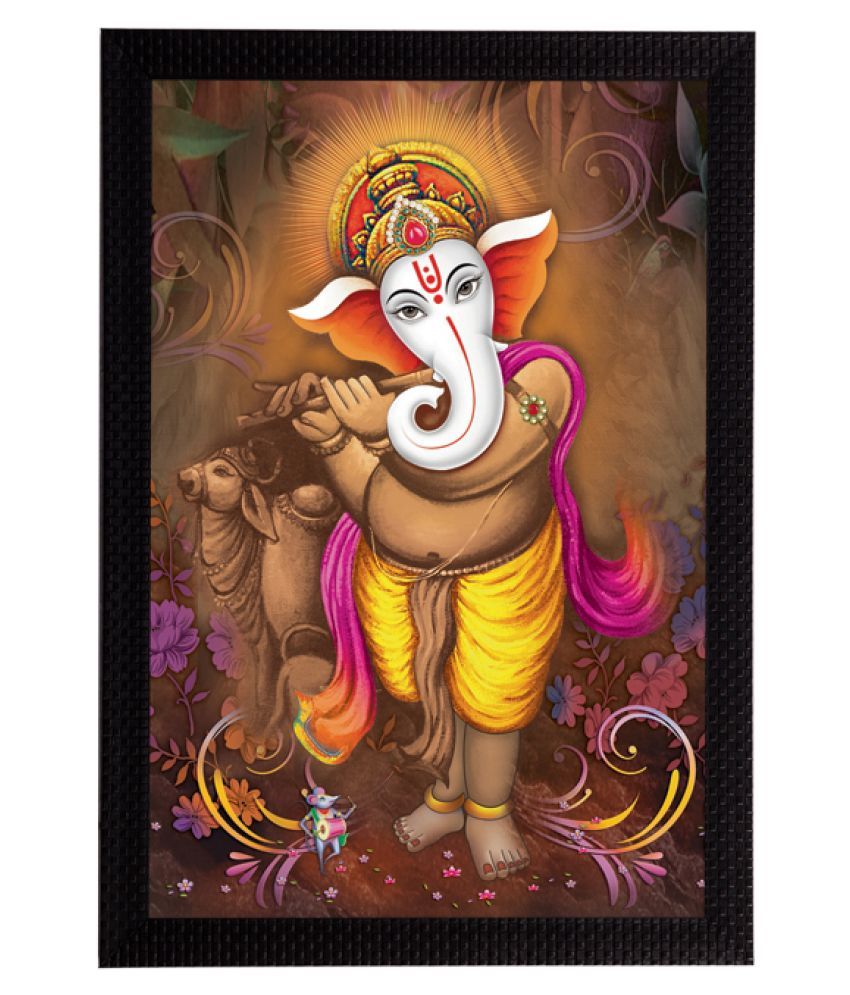     			eCraftIndia Yellow & Brown Lord Ganesha Satin Matt Texture UV Wall Art