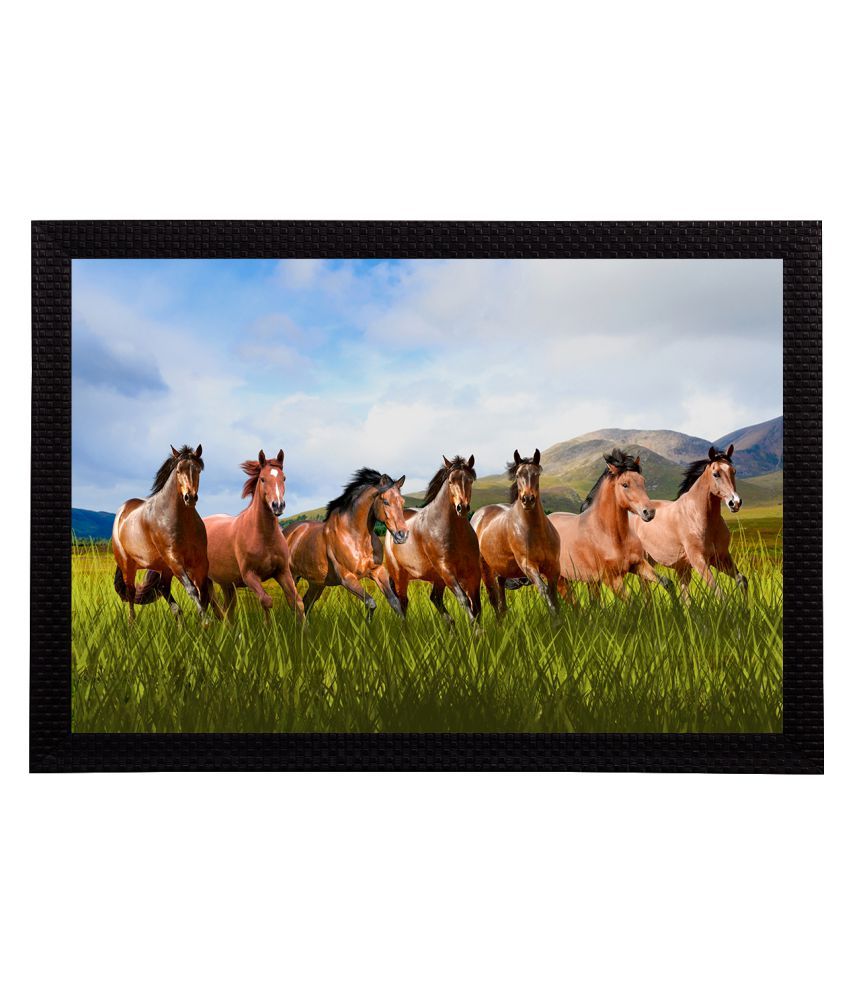     			eCraftIndia Blue & Green 7 Lucky Running Horse Satin Matt Texture UV Wall Art