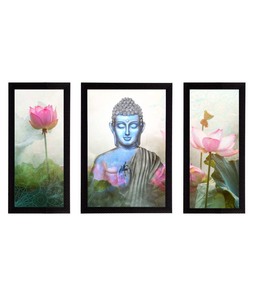     			eCraftIndia Set of 3 Blue & Green Meditating Lord Buddha Satin Matt Textured UV Wall Paintings