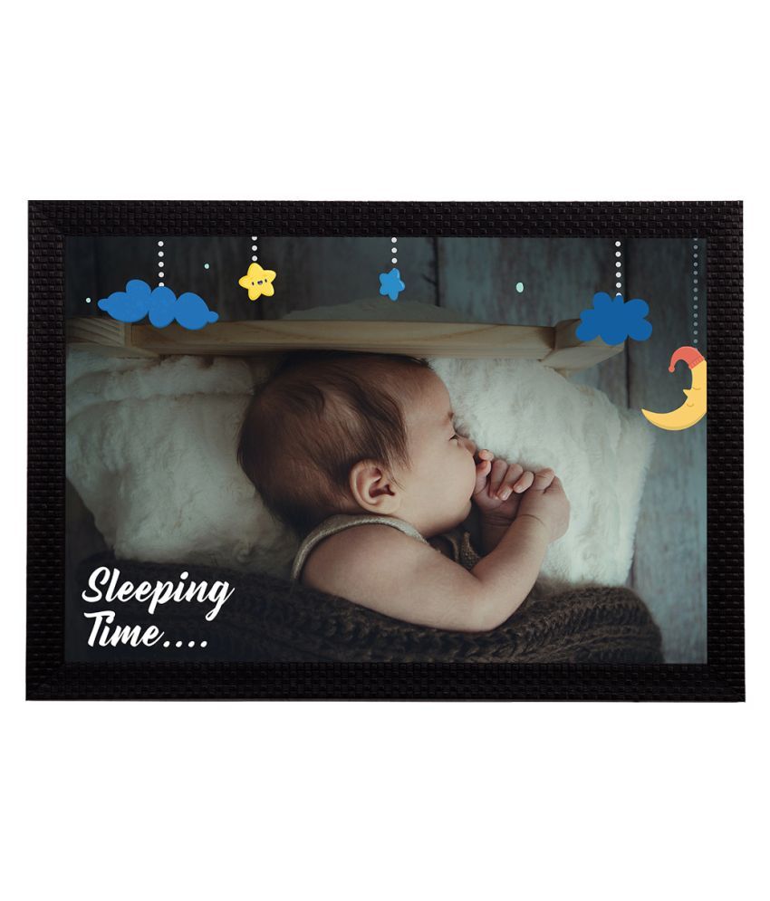     			eCraftIndia White & Brown Cute Sleeping Baby Satin Matt Textured UV Wall Art