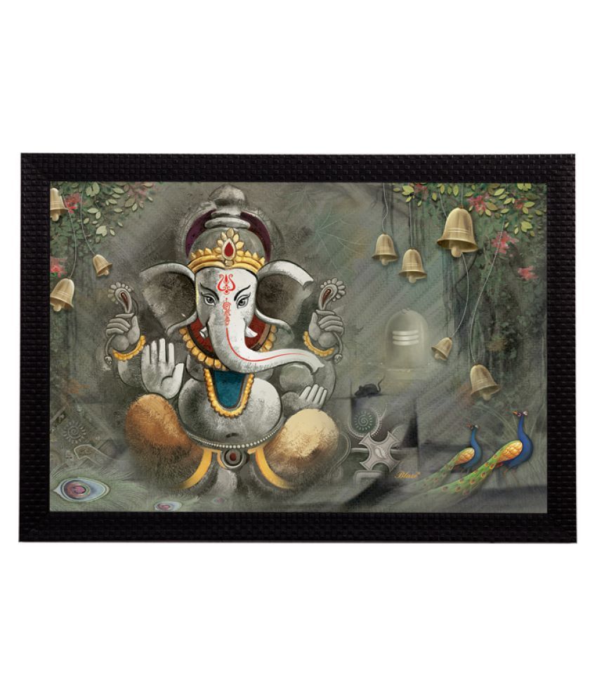     			eCraftIndia Unisex Grey & Yellow Lord Ganesha Satin Matt Texture UV Wall Painting