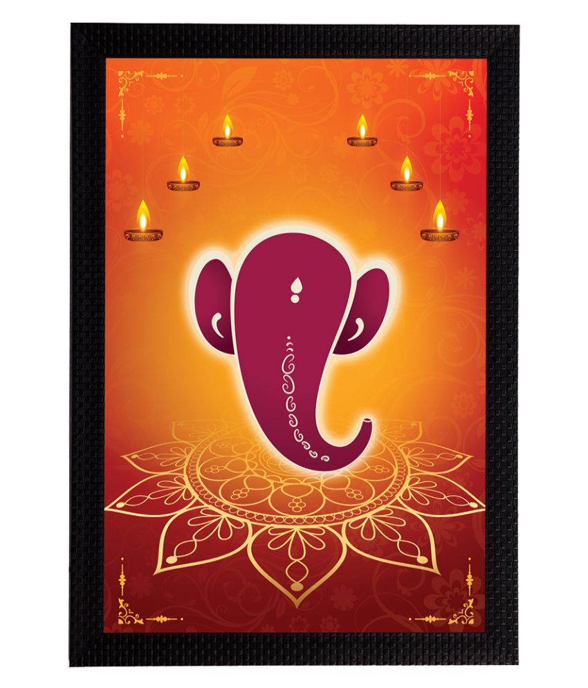     			eCraftIndia Orange & Pink Lord Ganesha Satin Matt Texture Framed UV Wall Art Painting