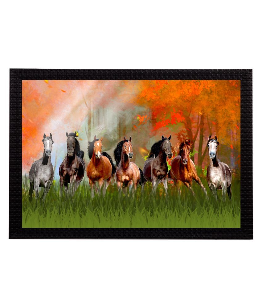     			eCraftIndia Orange & Green 7 Lucky Running Horses Satin Matt Textured UV Wall Art