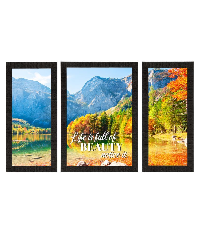     			eCraftIndia Set of 3 Green & Blue Landscape View Matt Texture UV Wall Arts