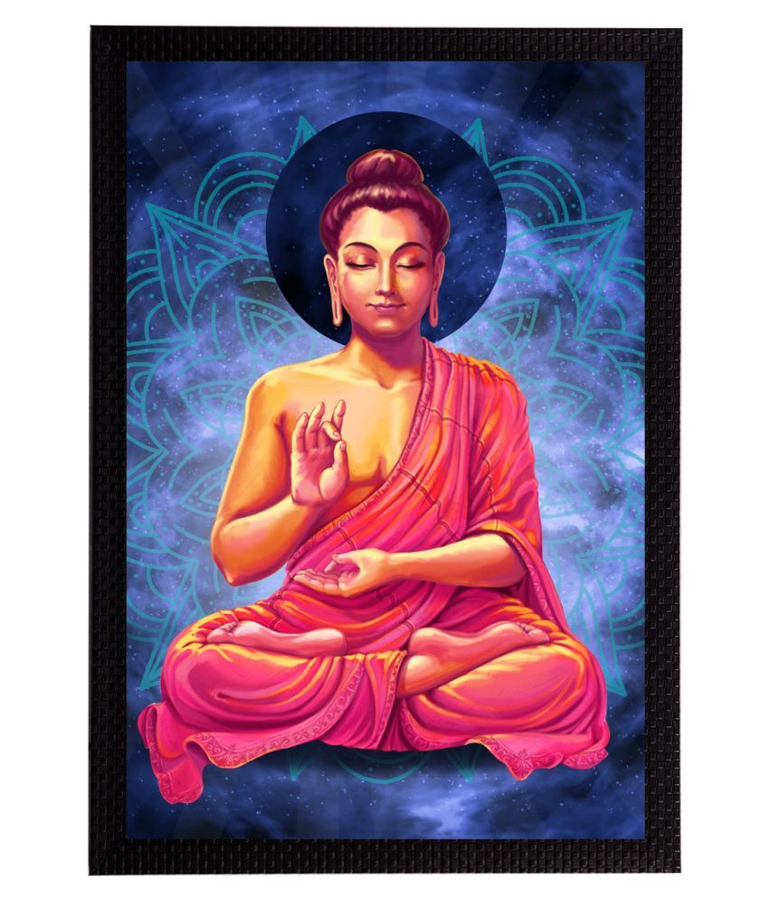     			eCraftIndia Blue & Pink Meditating Lord Buddha Satin Matt Textured UV Wall Art