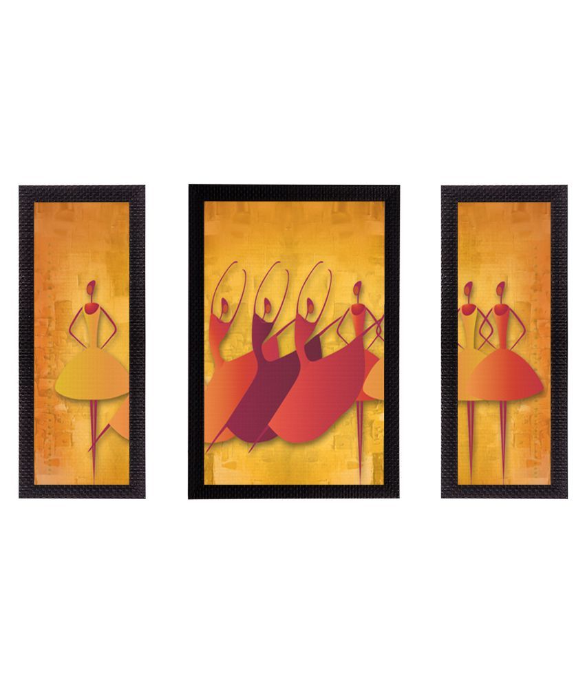     			eCraftIndia Set of 3 Abstract Dancing Lady Satin Matt Texture UV Art Painting