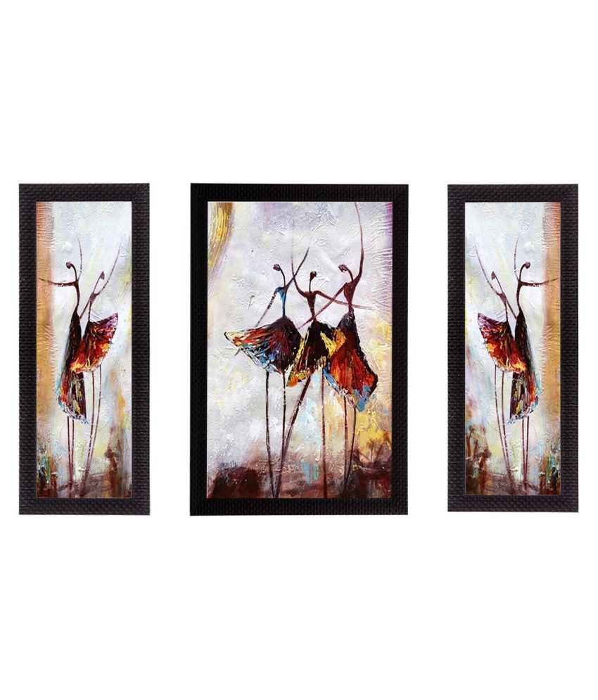     			eCraftIndia Set of 3 Multicoloured Dancing Lady UV Wall Art