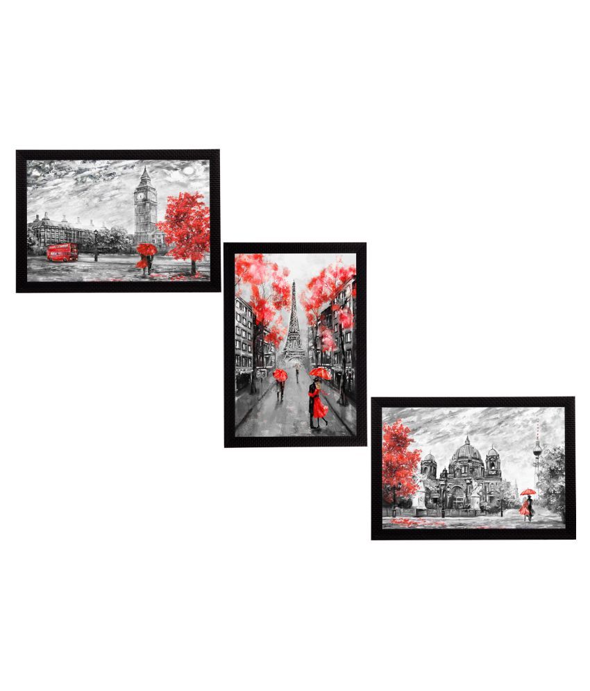     			eCraftIndia Set of 3 Europe Street Views Satin Matt Texture UV Art Painting