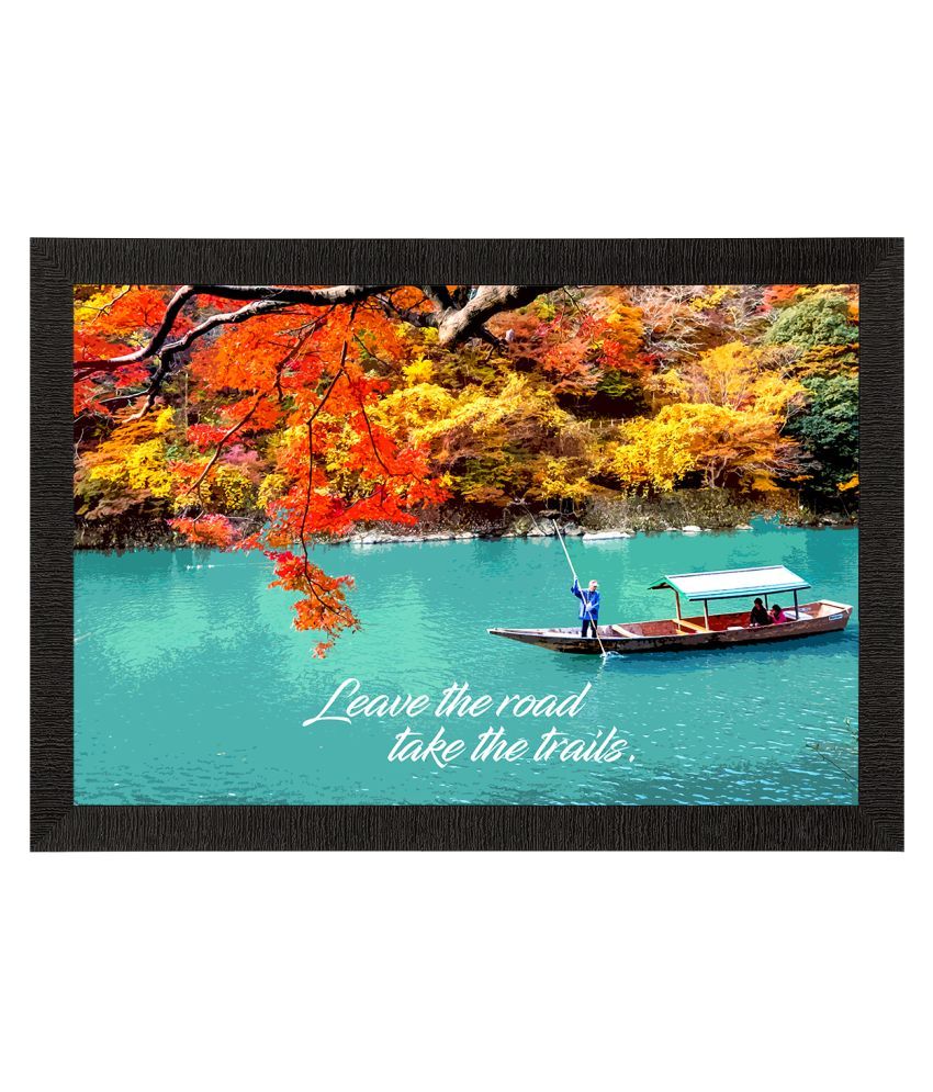     			eCraftIndia Blue & Red Autumn Season River View Satin Matt Texture UV Art Painting