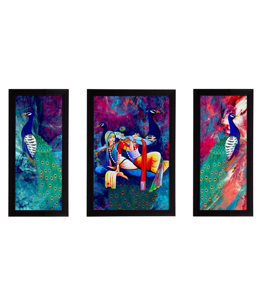     			eCraftIndia Set of 3 Lord Krishna Satin Matt Texture UV Art Painting