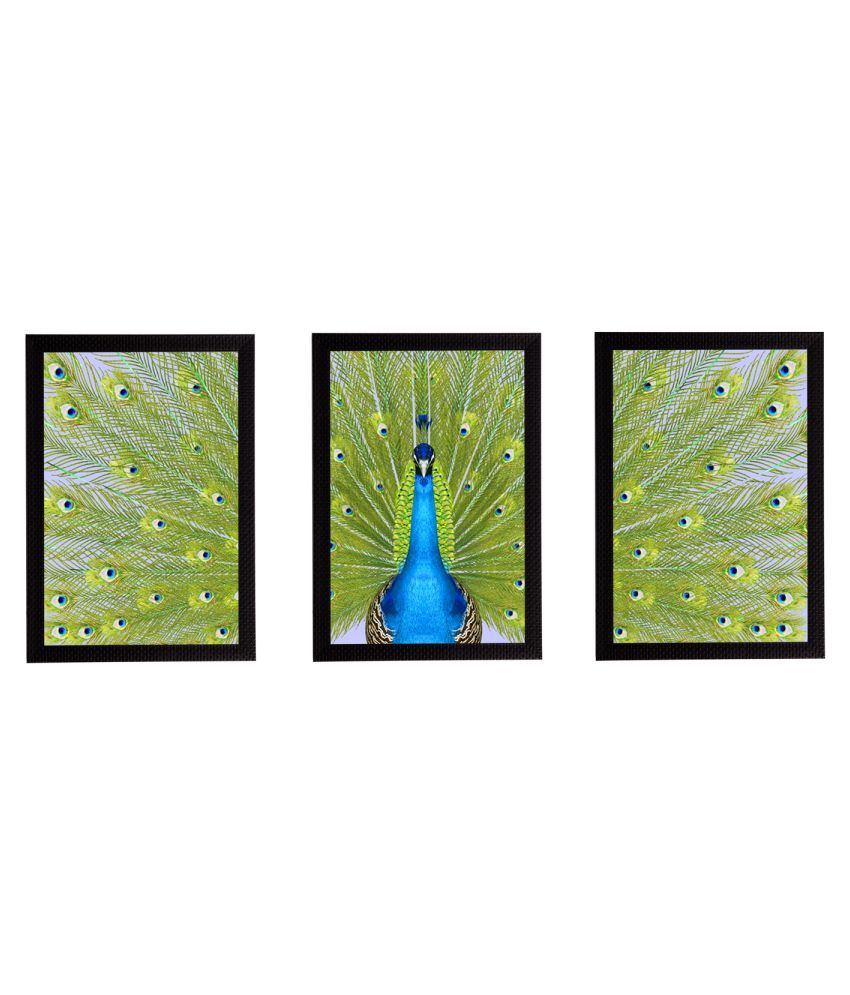     			eCraftIndia Set of 3 Peacock Satin Matt Texture UV Art Painting