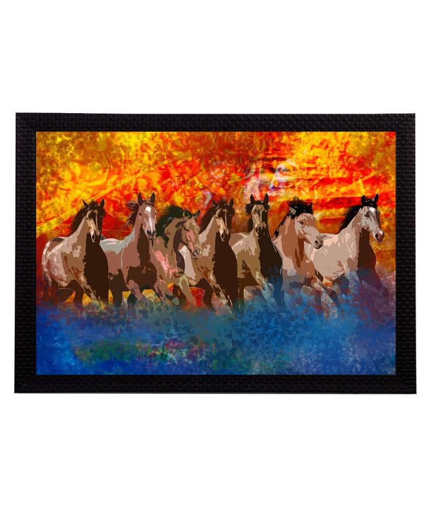     			eCraftIndia Brown & Blue 7 Lucky Running Horses Satin Matt Textured UV Wall Painting