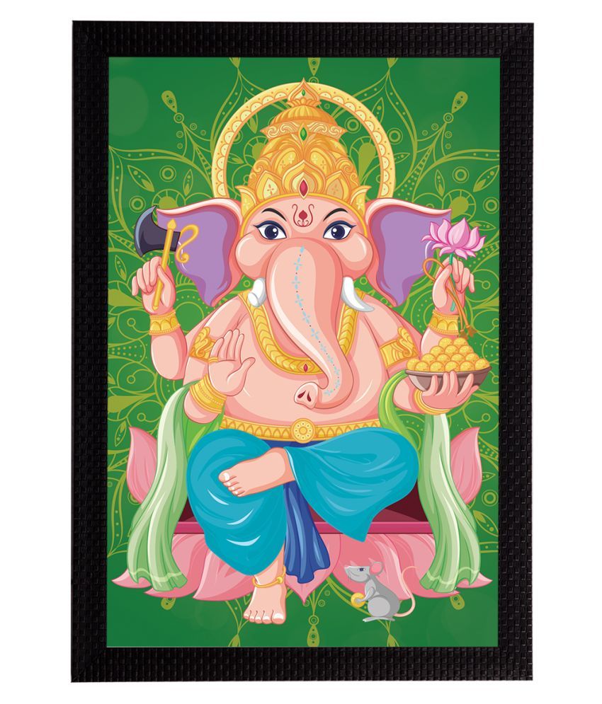     			eCraftIndia Pink & Green Lord Ganesha Satin Matt Texture UV Wall Art