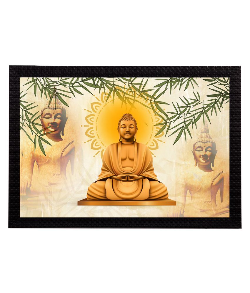     			eCraftIndia Gold-Toned & Yellow Meditating Lord Buddha Satin Matt Textured UV Wall Art