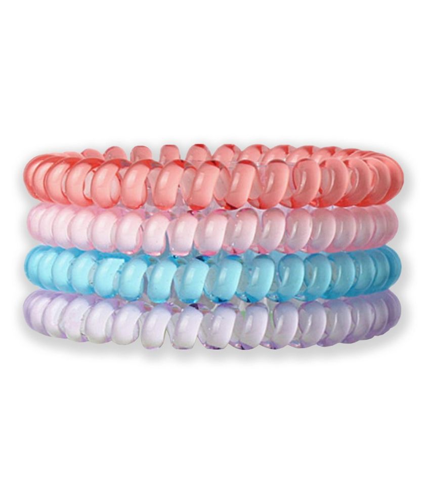     			FOK 4 Pcs Spiral Transparent Elastic Hair Tie Rubber Bands For Girls and Women
