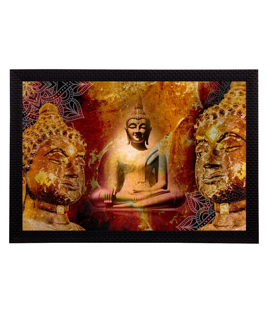     			eCraftIndia Brown & Gold-Toned Meditating Lord Buddha Satin Matt Textured UV Wall Art