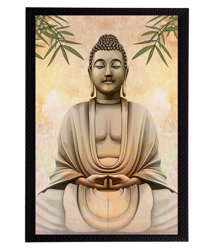     			eCraftIndia Beige & Green Meditating Lord Buddha Printed Satin Matt Textured UV Wall Art