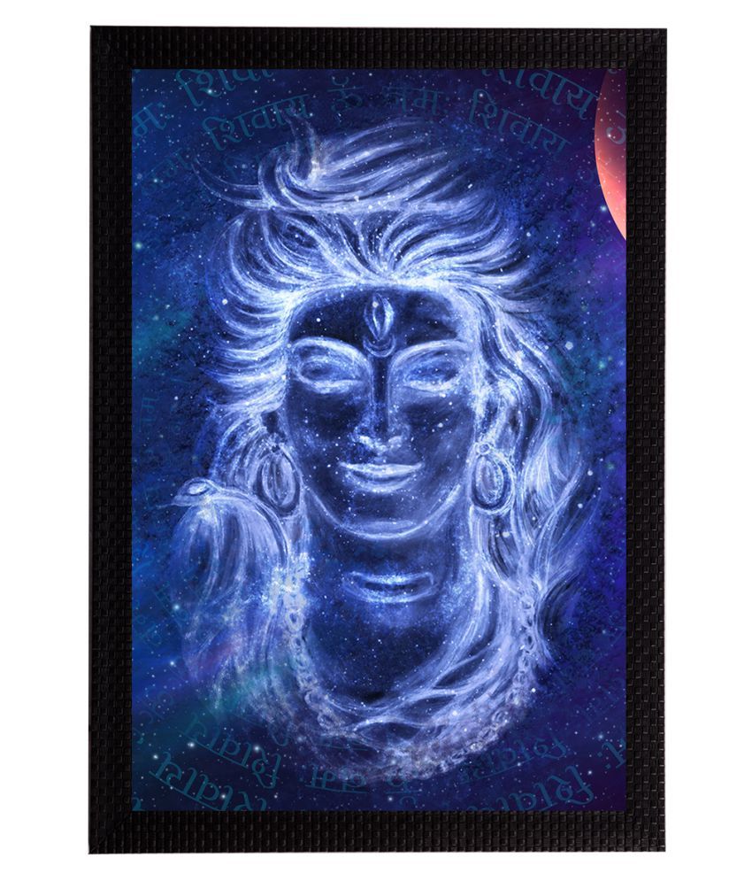     			eCraftIndia Blue & White Lord Shive Satin Matt Textured UV Wall Art