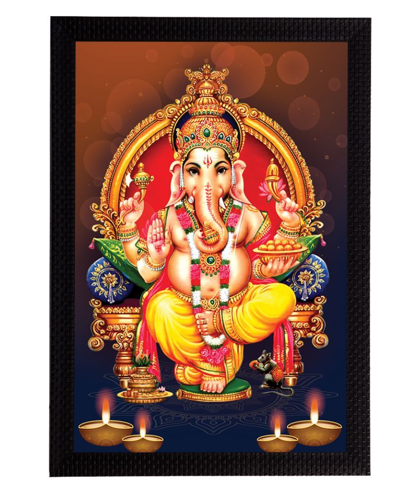     			eCraftIndia Yellow & Blue Lord Ganesha Satin Matt Texture UV Wall Art