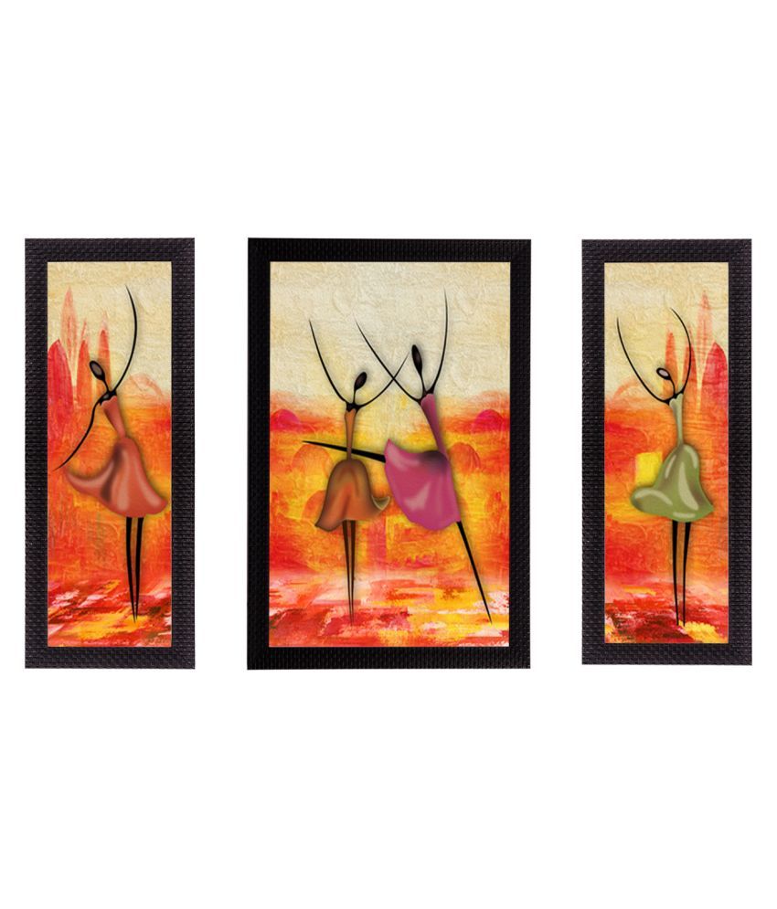     			eCraftIndia Set of 3 Multicoloured Dancing Lady UV Wall Art