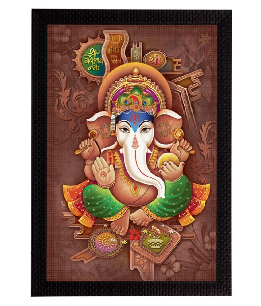     			eCraftIndia Brown & Orange Lord Ganesha Satin Matt Texture UV Wall Painting