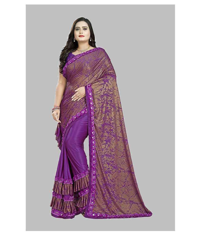     			Gazal Fashions - Purple Lycra Saree With Blouse Piece (Pack of 1)