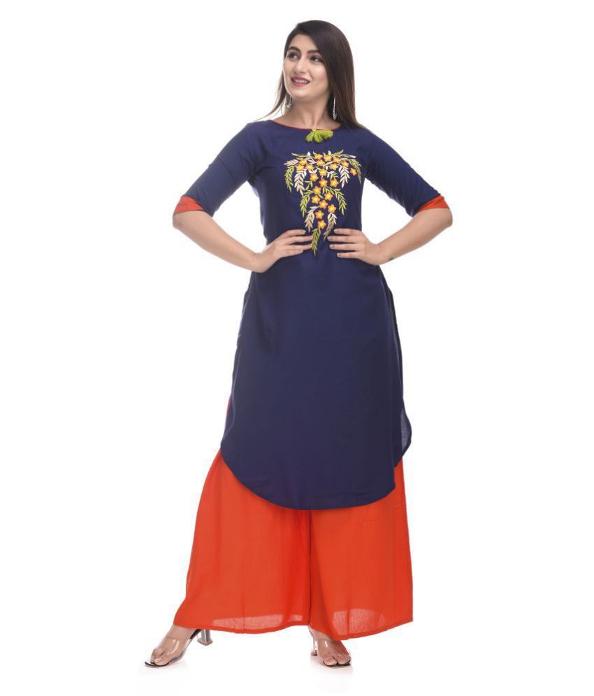     			Clothy N Wave Rayon Kurti With Palazzo - Stitched Suit