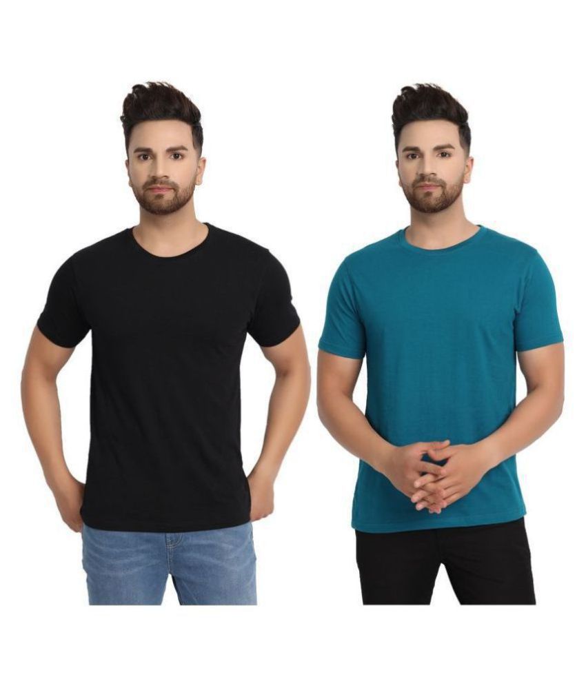     			ESPARTO Turquoise and Black Cotton Turquoise Solids T-Shirt Packof 2