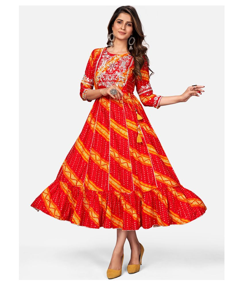     			Vbuyz Red Rayon Anarkali Kurti - Single