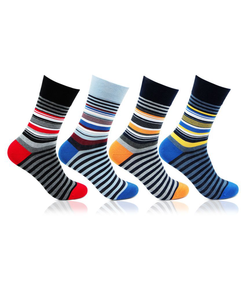     			Bonjour - Cotton Men's Striped Multicolor Full Length Socks ( Pack of 4 )
