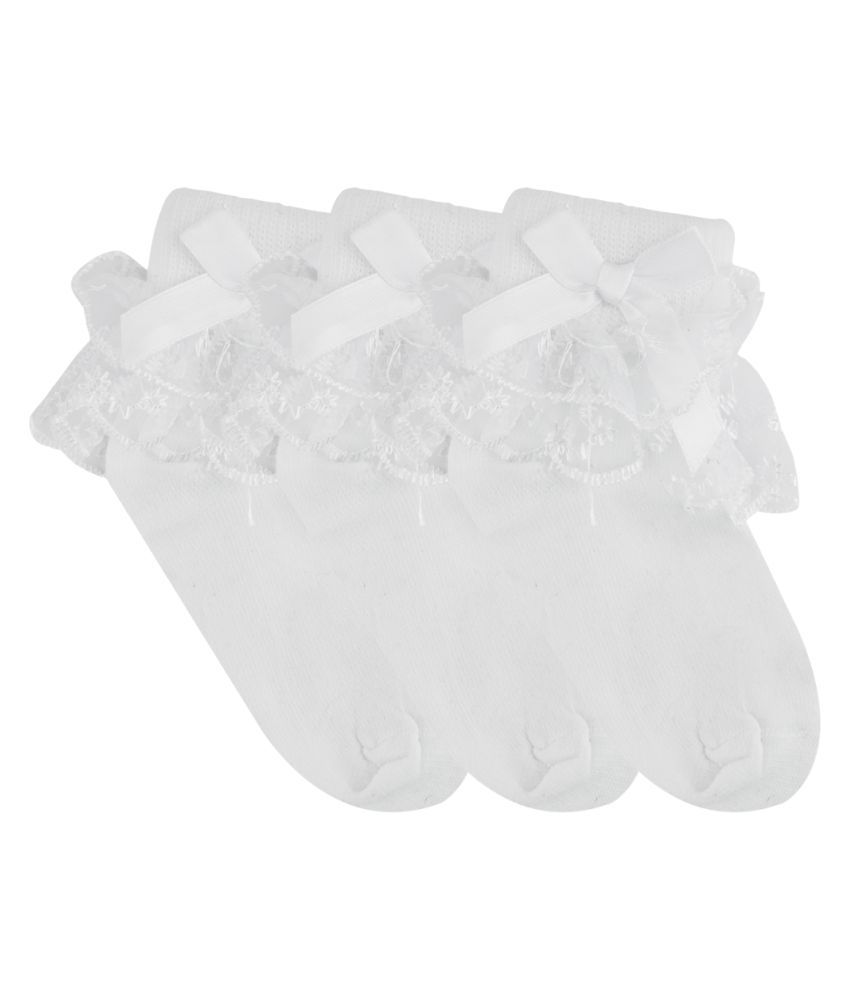 N2S NEXT2SKIN Girl's and Babies Frill Cotton Socks - Pack of 3 Pairs (White:White:White, Small (1-3 Years))