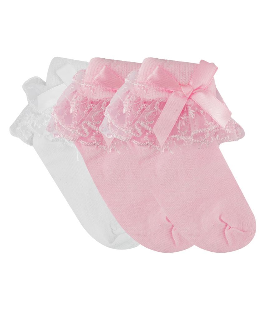 N2S NEXT2SKIN Girl's and Babies Frill Cotton Socks - Pack of 3 Pairs (White:Pink:Pink, Small (1-3 Years))