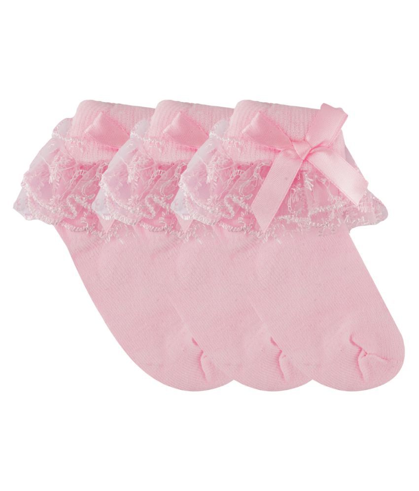 N2S NEXT2SKIN Girl's and Babies Frill Cotton Socks - Pack of 3 Pairs (Pink:Pink:Pink, Extra Small (0-12 Months))