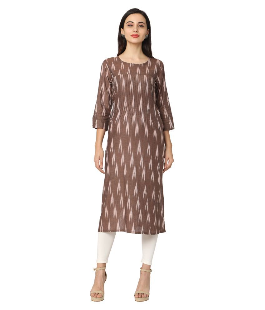     			SAANJH Brown Cotton A-line Kurti -