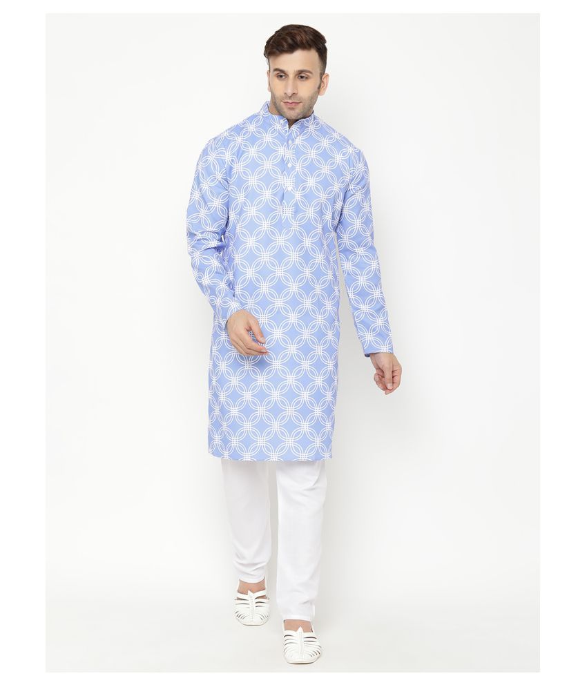     			Hangup Blue Cotton Blend Kurta Pyjama Set Single Pack