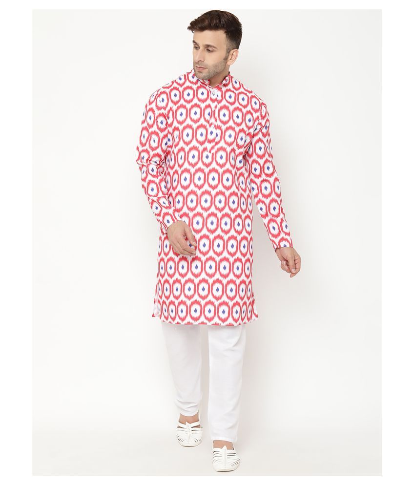     			Hangup Red Cotton Blend Kurta Pyjama Set Single Pack