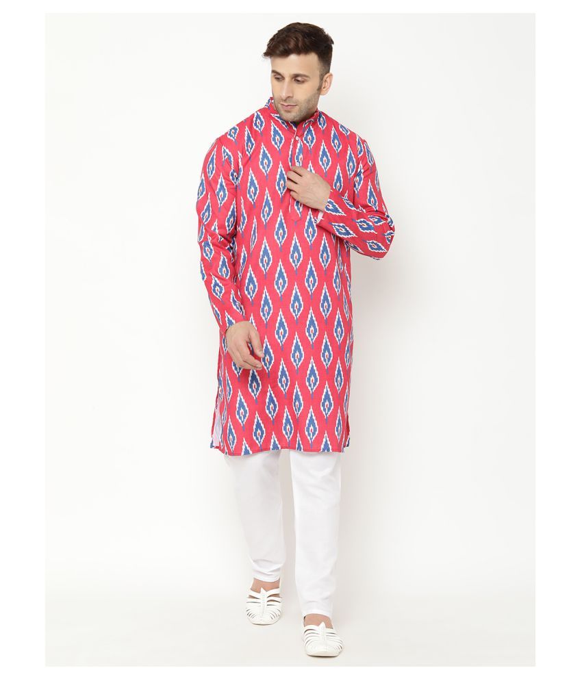     			Hangup Red Cotton Blend Kurta Pyjama Set Single Pack